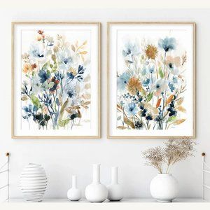 Set of 2 Beautiful Watercolor Botanical Canvas Prints - 16x20 - no frames